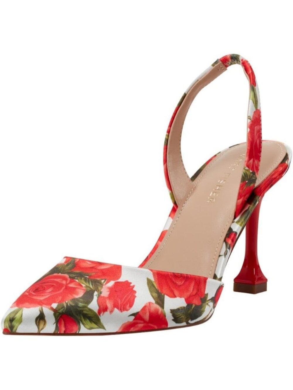 Women's Red Roses Modern Pull On Pointy Toe Hadya Pumps High Tapered Heels Shoes